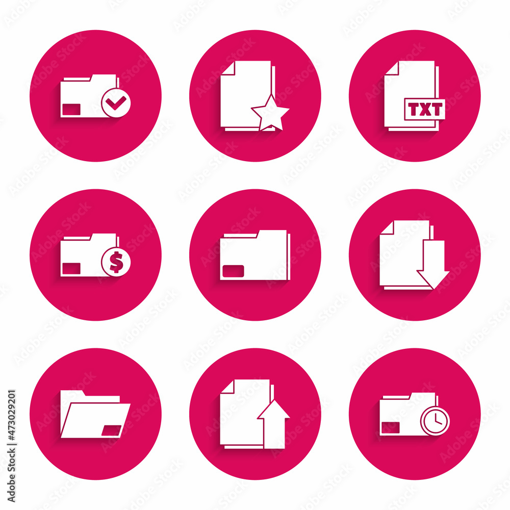 Set Document folder, Upload file document, with clock, download, Finance, TXT and and check mark icon. Vector Set Document folder, Upload file document, with clock, download, Finance, TXT and and check mark icon. Vector