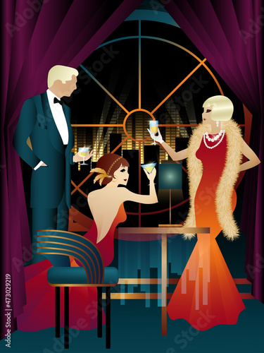 Cocktails Retro party. They say Toast. Art Deco. Noir