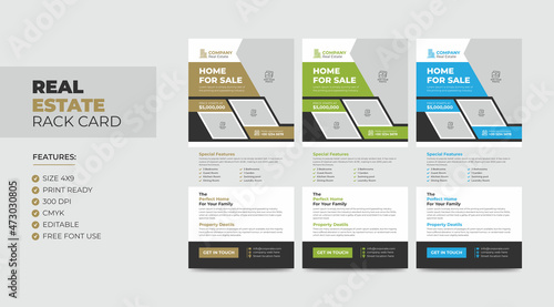 Real Estate Agent Business Rack card or Dl Flyer Template. Creative Real Estate Rack Card. Modern Home Rack Card