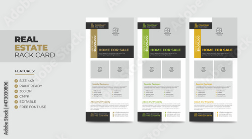 Real Estate Agent Business Rack card or Dl Flyer Template. Creative Real Estate Rack Card. Modern Home Rack Card