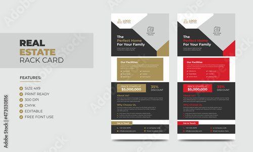 Real Estate Agent Business Rack card or Dl Flyer Template. Creative Real Estate Rack Card. Modern Home Rack Card