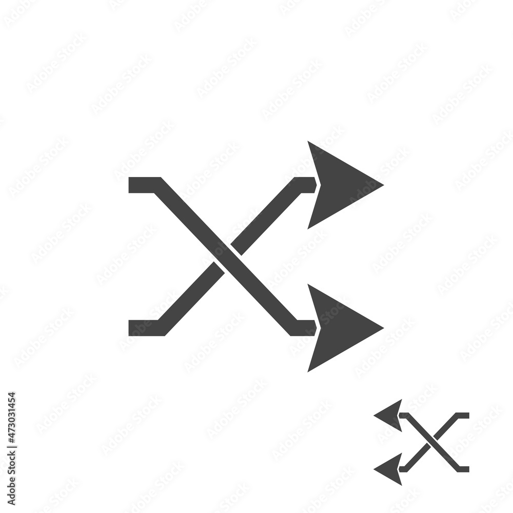 Vector icon stirring, mixing. Two intersecting arrows on white isolated background. Vector icon stirring, mixing. Two intersecting arrows on white isolated background.