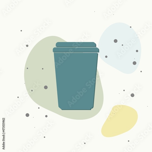 Vector icon disposable cup of coffee. Stale coffee drink in the dishes on multicolored background. Layers grouped for easy editing illustration. For your design.