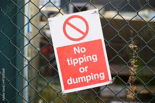 No dumping or fly tipping of rubbish sign photo