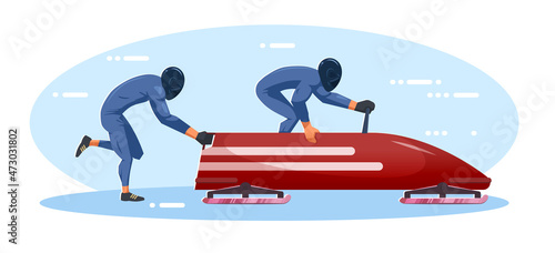Bobsleigh competition scene vector flat design illustration.