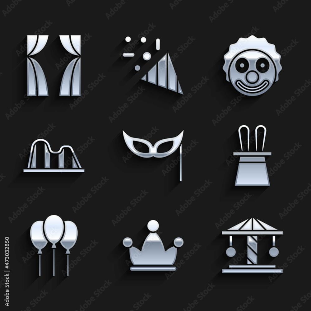 Set Festive mask, Jester hat with bells, Attraction carousel, Magician ...