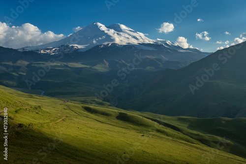 Beautiful view of Mount Elbrus at sunset © Kokhanchikov