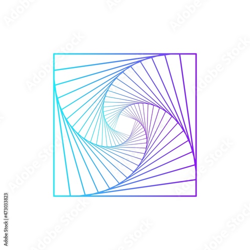 Abstract blue and purple square spirograph twisted wireframe tunnel shapes logo ethnic on the white background. Vector illustration. photo