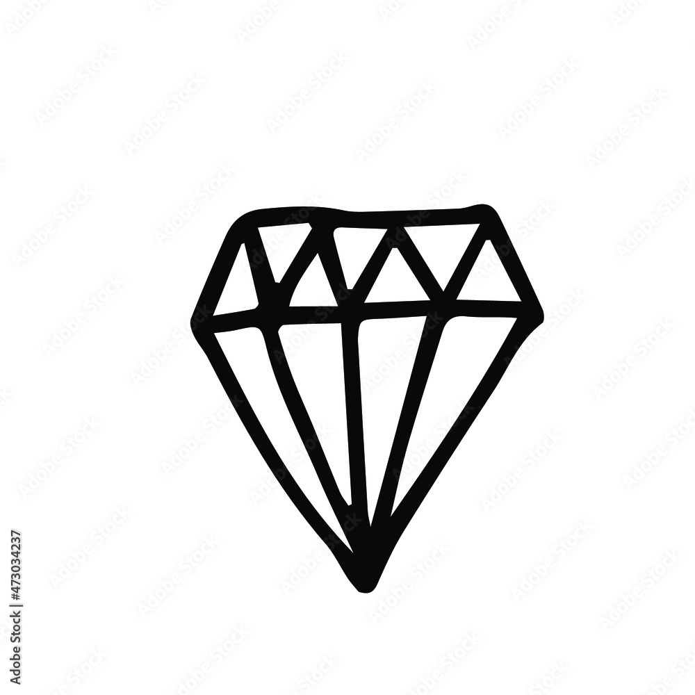 Hand drawn diamond, flat vector, single element, isolated on white background Hand drawn diamond, flat vector, single element, isolated on white background