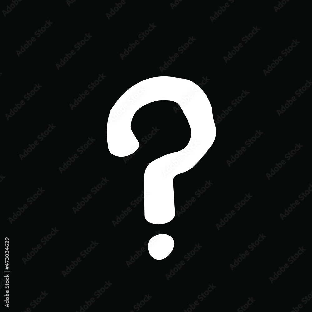 Hand-drawn white question mark, one element, isolate on a black background Hand-drawn white question mark, one element, isolate on a black background