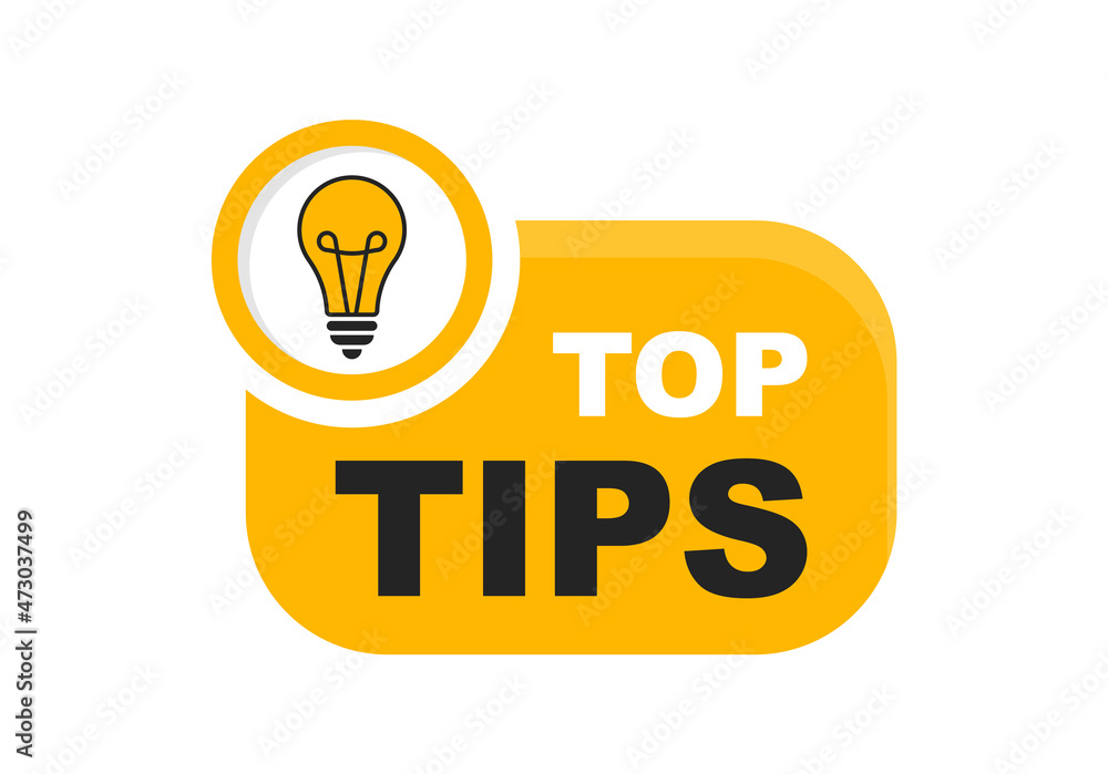 Top tips logo with light bulb. Top tips badge. Quick tips, helpful tricks, tooltip, advice and idea for business and advertising. Vector illustration. Top tips logo with light bulb. Top tips badge. Quick tips, helpful tricks, tooltip, advice and idea for business and advertising. Vector illustration.