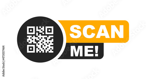 QR code scan for smartphone. QR code with inscription scan me with smartphone. Scan me icon. Scan qr code icon for payment, mobile app and identification. Vector illustration. photo
