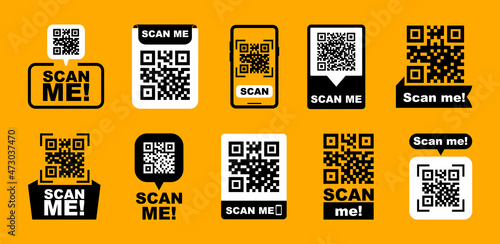 QR codes for smartphone. QR code with inscription scan me with smartphone. Scan me icon. Scan qr code icon for payment, mobile app and identification. Vector illustration