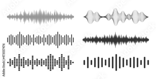 Sound waves set. Modern sound equalizer. Radio wave icons. Volume level symbols. Music frequency. Abstract digital equalizers for music app. Vector illustration.