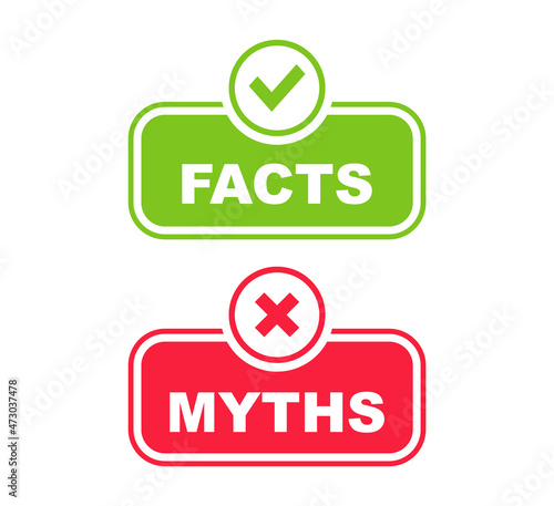 Myths facts. Myths vs facts banners. Badges for marketing and advertising. Vector illustration.
