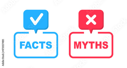 Myths facts. Myths vs facts banners. Badges for marketing and advertising. Vector illustration.