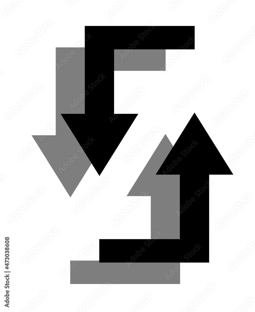 Black arrow vector icon. Two arrow indicates the direction. Curved arrow sign symbol. Isolated on white background Black arrow vector icon. Two arrow indicates the direction. Curved arrow sign symbol. Isolated on white background