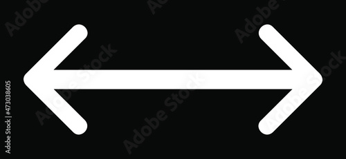 Double arrow icon, two side simple icon vector, White Arrow Isolated on black backgound