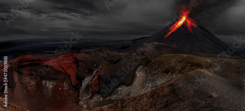Fake eruption of Mount Ngauruhoe, Mount Doom,Tongariro national park, New Zealand photo
