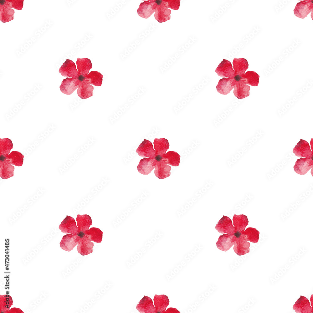 Seamless pattern from a hand-drawn watercolor red flowers on a white background. Use for menus, invitations