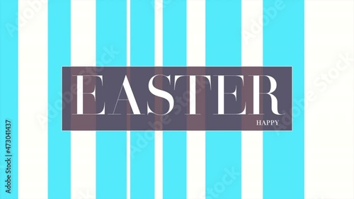 Happy Easter on retro blue and white stripes pattern, motion holidays and promo style background photo