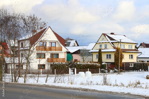 TRUTE, POLAND - NOVEMBER 30, 2021: Typical family houses in southern Poland.