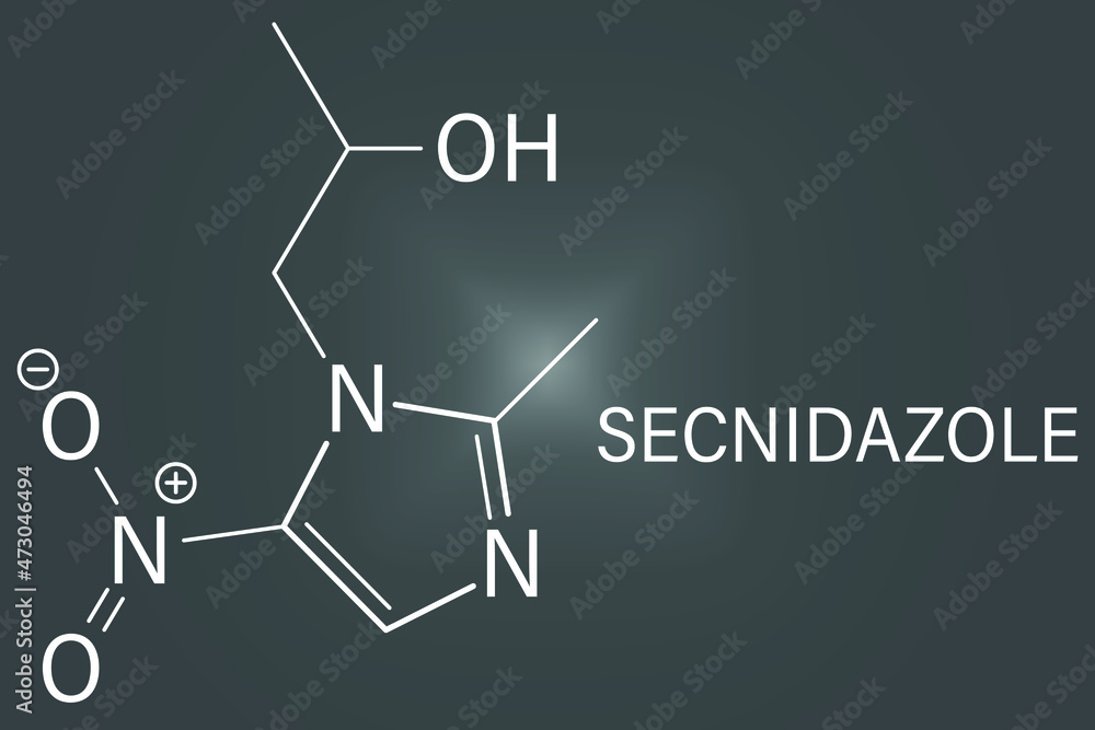 Secnidazole anti-infective drug molecule, nitroimidazole class. Skeletal formula.