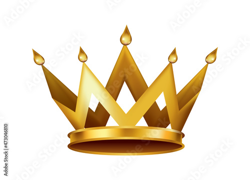 Realistic golden crown. Crowning headdress for king or queen. Royal noble aristocrat monarchy symbol. Monarch heraldic decoration