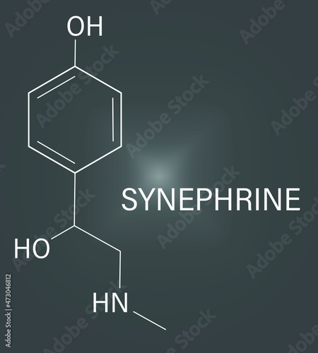 Synephrine herbal stimulant molecule. Present in several Citrus species. Skeletal formula. photo