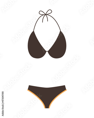 Fashion swimsuit. Flat icon of cartoon trendy female beachwear. Two-piece swimming suit or bathing girls and womans underwear lingerie. Vector colorful swimwear