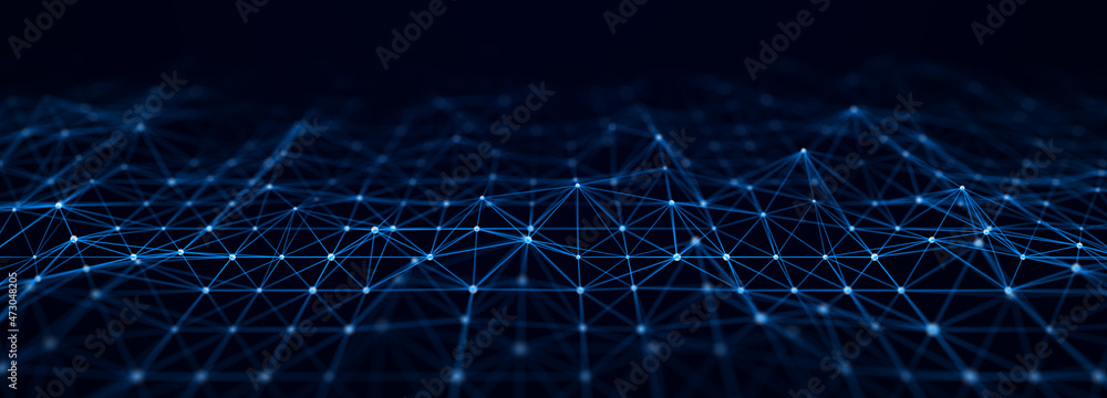 Corrupted network or connection. Abstract digital background of points and lines. Glowing plexus. Big data. Abstract technology science background. 3d rendering