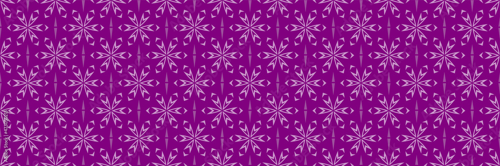 Abstract seamless pattern with geometric decorative ornament on purple background. Vector graphics