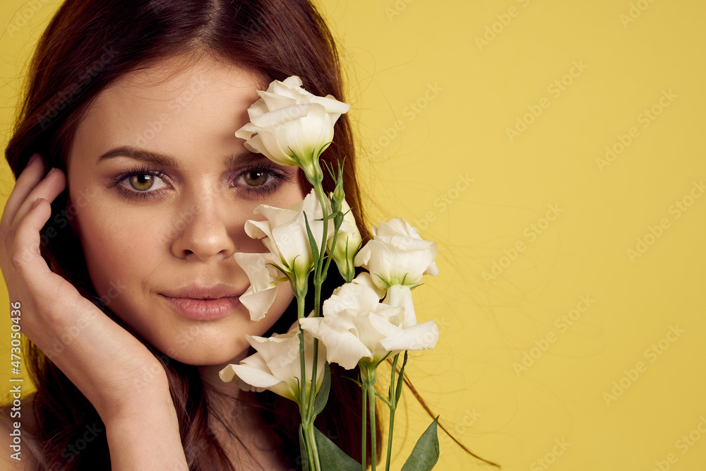 pretty woman flowers in hands posing charm lifestyle glamor pretty woman flowers in hands posing charm lifestyle glamor