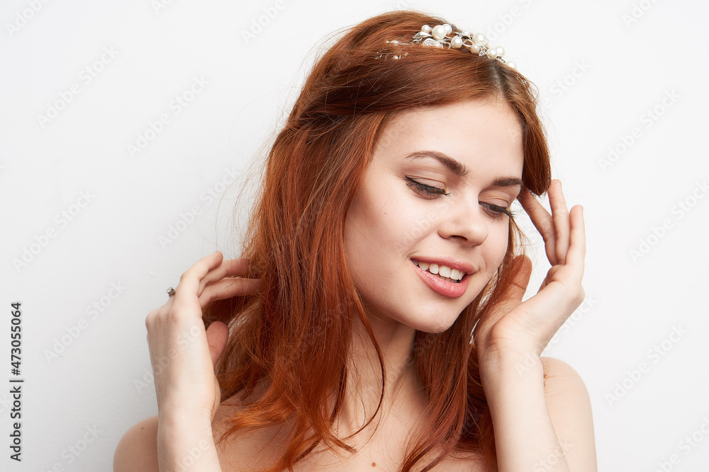 woman bare shoulders red hair makeup glamor smile model woman bare shoulders red hair makeup glamor smile model