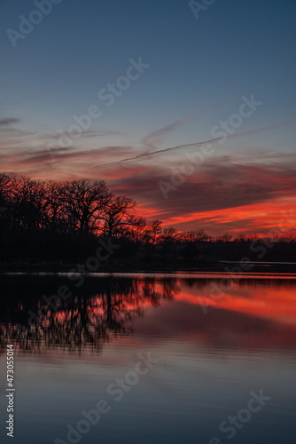 Sunset over the Dale Maffitt Reservoir Lake in Iowa