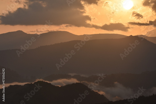 Clouds and mountains at sunset