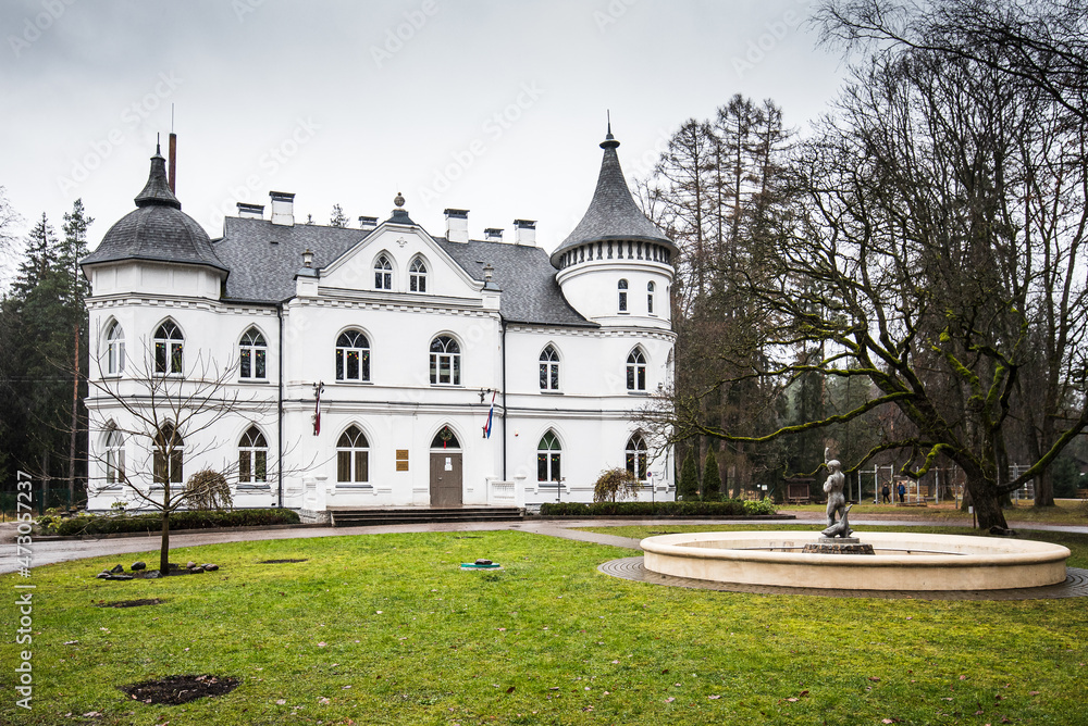 The White Castle - music school and fountain in Baldone, Latvia