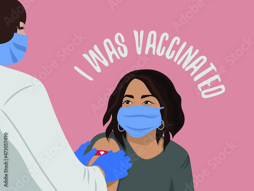 freshly vaccinated woman in a mask with a band-aid on her hand