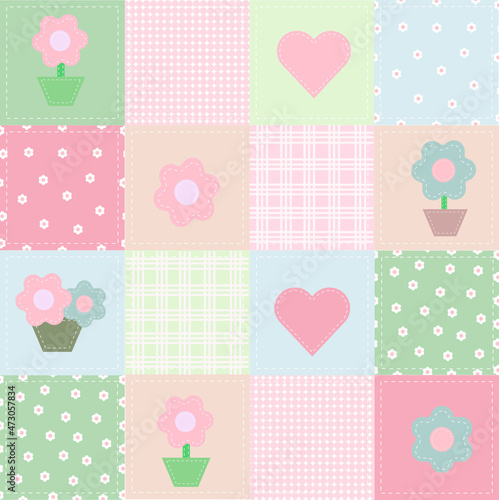 patchwork illustration patterned print fabric flower 
romantic decoration
