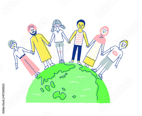 地球とさまざまな人種の人々