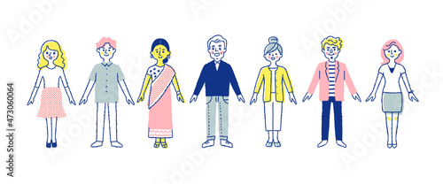 さまざまな人種の人々　全身
