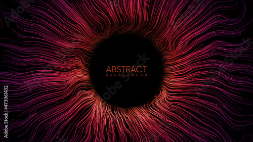 Colorful abstract eye iris or magic portal with glowing waved lines and sparks. Abstract vector background with place for your content
