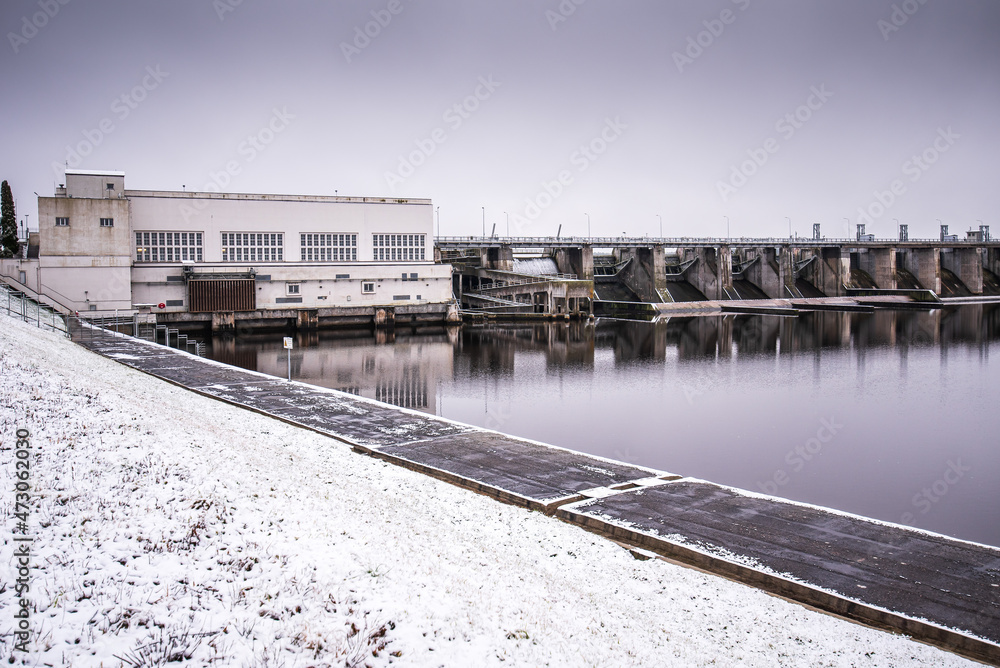 Naklejka premium Power station on the river Daugava, Kegums, Latvia.
