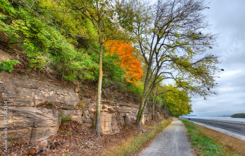 bike path along the Great River road beneath the bluffs in illinois photo