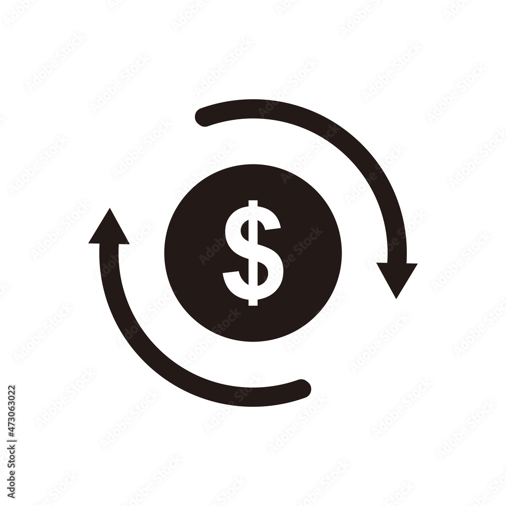Black round money transfer icon, simple arrow financial usd dollar mark sale flat design vector pictogram, infographic interface elements for app logo web button ui ux Black round money transfer icon, simple arrow financial usd dollar mark sale flat design vector pictogram, infographic interface elements for app logo web button ui ux