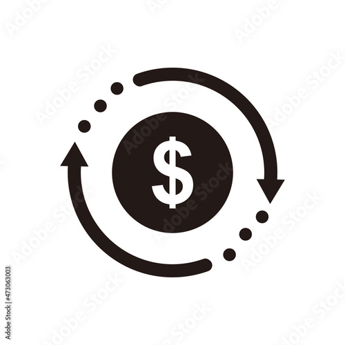 Black round money transfer icon, simple arrow financial usd dollar mark sale flat design vector pictogram, infographic interface elements for app logo web button ui ux