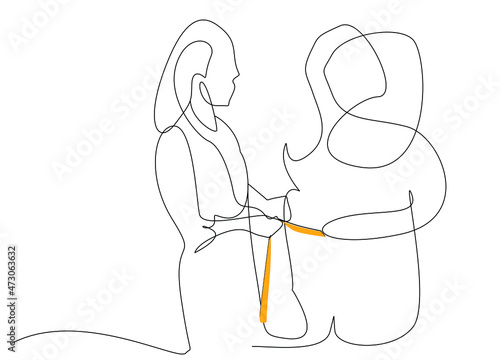 overweight woman goes to the doctor for a checkup and has her waist measured