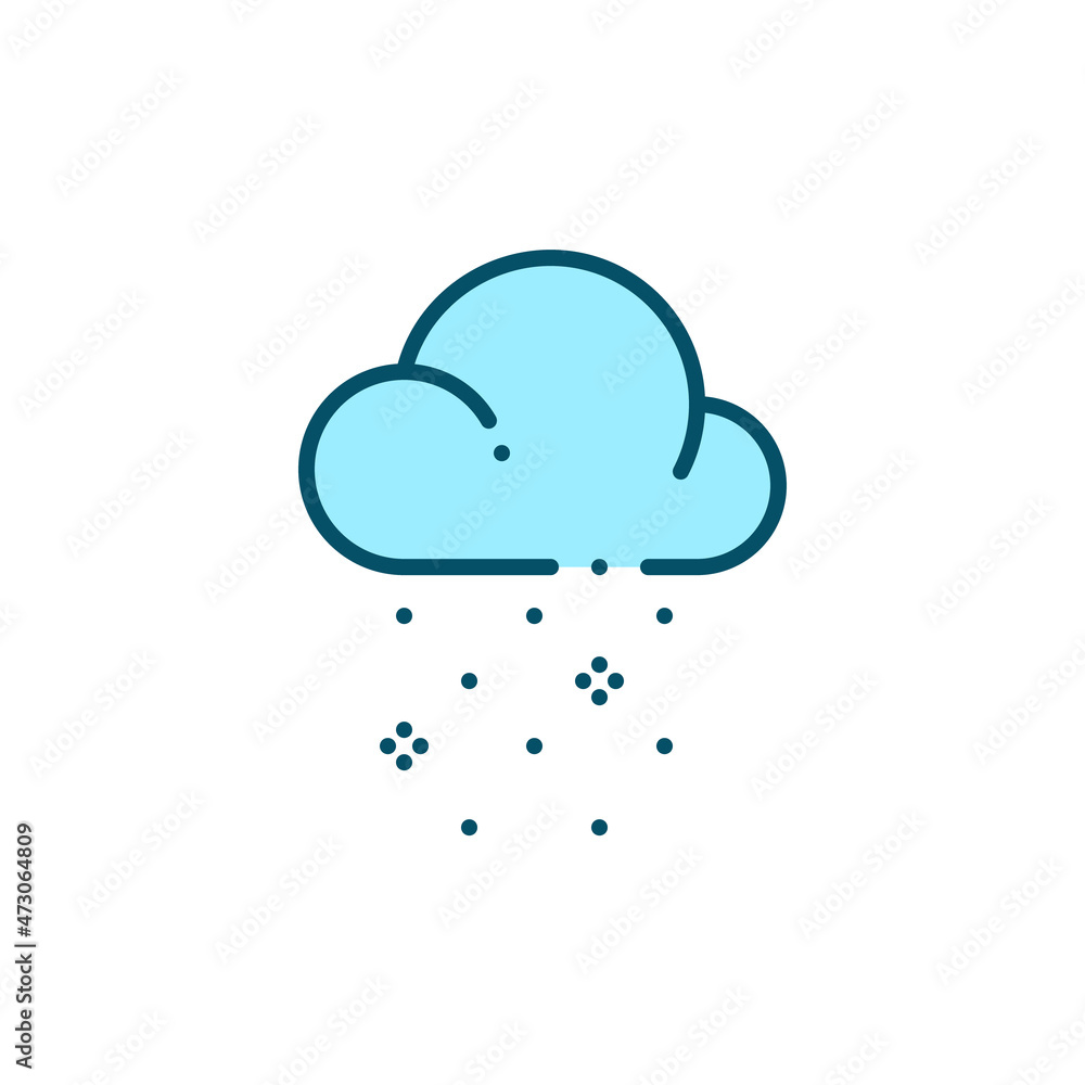 Snowing from a cloud. Winter weather. Pixel perfect, editable stroke blue icon Snowing from a cloud. Winter weather. Pixel perfect, editable stroke blue icon