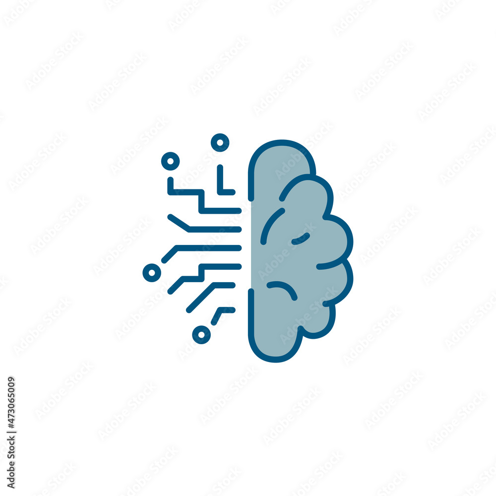 Artificial intelligence brain with cpu circuits. Pixel perfect, editable stroke colorful icon Artificial intelligence brain with cpu circuits. Pixel perfect, editable stroke colorful icon