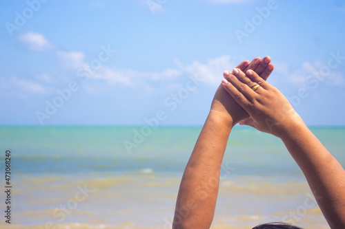 vacation relax on the beach sunbathe enjoying the sun on a sunny summer day